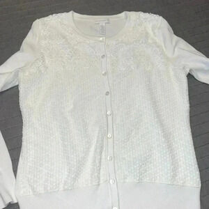 Charter Club White Lace Overlay Cardigan Size Small
